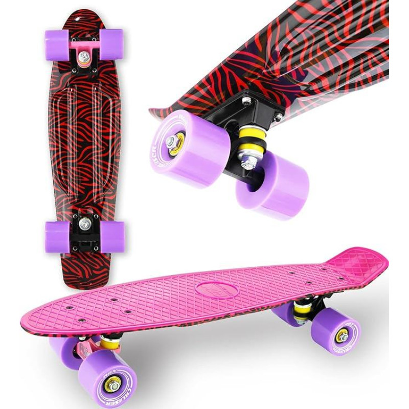 WeLLIFE riedlentė Mini Cruiser RGX Pink Multicoloured Riedlentė 22 colių 56 cm ilgio riedlentė jauniems suaugusiems paaugliams 78A PU ratai su ABEC-7RS rutuliniais guoliais
