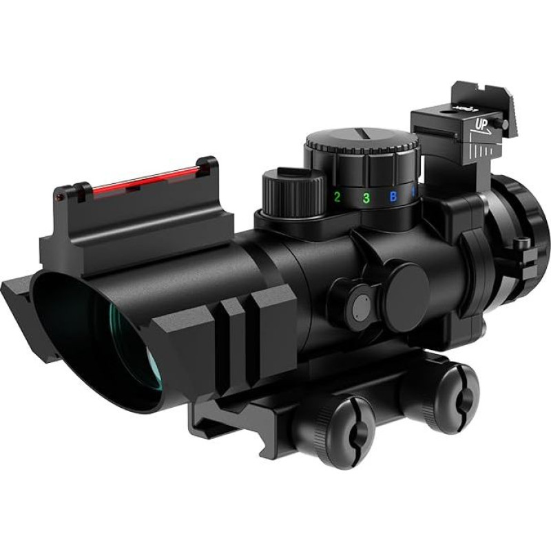 Prizminis optinis taikiklis 4x32 raudonas žalias žalias mėlynas 4x didinimas ir 20mm/22mm medžioklei