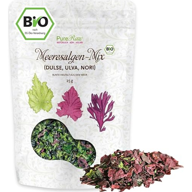 Džiovintų Atlanto vandenyno ekologiškų jūros dumblių dribsnių dribsnių mišinys, Dulse Ulva Jūros salotos, Nori (žalias veganiškas) jūros dumblių mišinys, Umami prieskoniai salotoms, Dashi, druskos pakaitalas, ekologiški žali džiovinti jūros dumblių dribsn