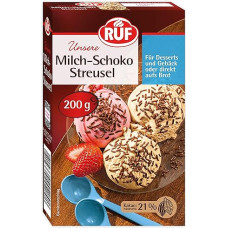 RUF Milk Chocolate Sprinkler, Chocolate Decoration for Colourful Cookies, Cakes, Muffins, Pudding and Ice Cream or as Sprinkles on Bread, Gluten-Free, 1 x 200 g