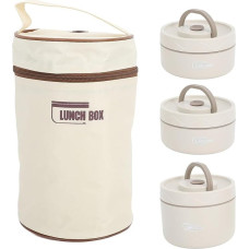 TOPINCN Insulated 304 Stainless Steel Lunch Container with Thermal Bag, Sealed Lunch Containers for Food, Multifunctional, Portable, Round, Box (Beige)