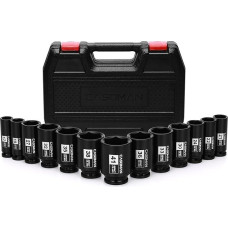 CASOMAN 1/2 colio pavaros didelių smūginių veržliarakčių rinkinys, 13 dalių, su dideliu ašies veržlių veržlių smūginių veržliarakčių rinkinys, 6 taškų, CR-MO, metrinis, 17 mm - 41 mm