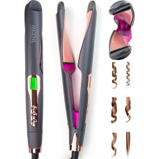 ANGENIL Pro Twist plaukų tiesintuvas moterims, plaukų tiesintuvas ir garbanojimo žnyplės 2 viename su dvigubu įtempimu, apvali garbanojimo žnyplė su antisilikoniniu kilimėliu, LCD ekranas, (130 °C - 230 °C)