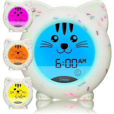 Zeepy Toddler Sleep Trainer Clock | USB Rechargeable Cute Kids Alarm Clock | Drop Proof Baby Night Light | Science-Backed Lighting for Peaceful Sleep and Ready to Wake Mornings - Kip the Kitty