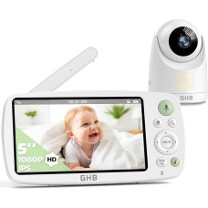 GHB kūdikių monitorius su kamera 5 colių HD 1080P kūdikių monitorius 4000 mAh akumuliatorius 7 x 24 vnt. VOX režimas 4x priartinimas Naktinio matymo diapazonas 300 m