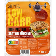STEINER´s Low Carb High Protein Seed Rolls, 92% mažiau angliavandenių, daug baltymų, tik 2,8 g angliavandenių, 23 g baltymų (pakuotė po 1, 4 vnt.)
