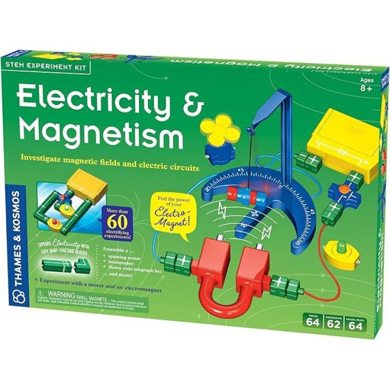 Thames & Kosmos , 620417, Elektros ir magnetizmo mokslo rinkinys, elektronikos rinkinys, tiria magnetinius laukus ir jėgas, eksperimentuoja su varikliu ir elektromagnetu, 62 eksperimentai, nuo 8 metų amžiaus