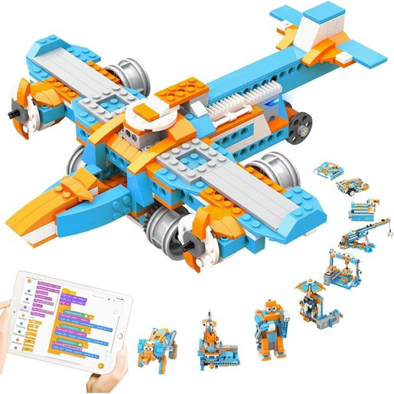 Robotas S, 10-in-1 programuojamas robotas vaikams, STEM lėktuvo žaislas programavimui ir mokymuisi su Scratch, žaislas su programėlės nuotolinio valdymo pulteliu, dovanos vaikams nuo 7 metų