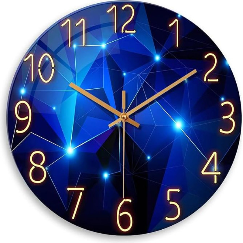 20 colių stiklinis sieninis laikrodis gyvenamajam kambariui Mėlyni sieniniai laikrodžiai Baterija veikiantis didelis sieninis laikrodis be tiksėjimo