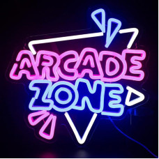 Looklight Arcade Zone Neon Sign Game Room Neon Sign for Wall Pink Blue LED Neon Light USB Neon Sign for Bedroom Children's Room Playroom Gaming Zone Party Boys Gift