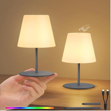 2 stalinių lempų pakuotė, belaidis LED akumuliatorius, naktinė lempa, mini, maža, 8 spalvos, USB-C įkraunama stalinė lempa, lauko, vidaus - IP44, atspari atmosferos poveikiui, 8-10 val. baterijos veikimo laikas, 9 x 9 x 17 cm, aukštis