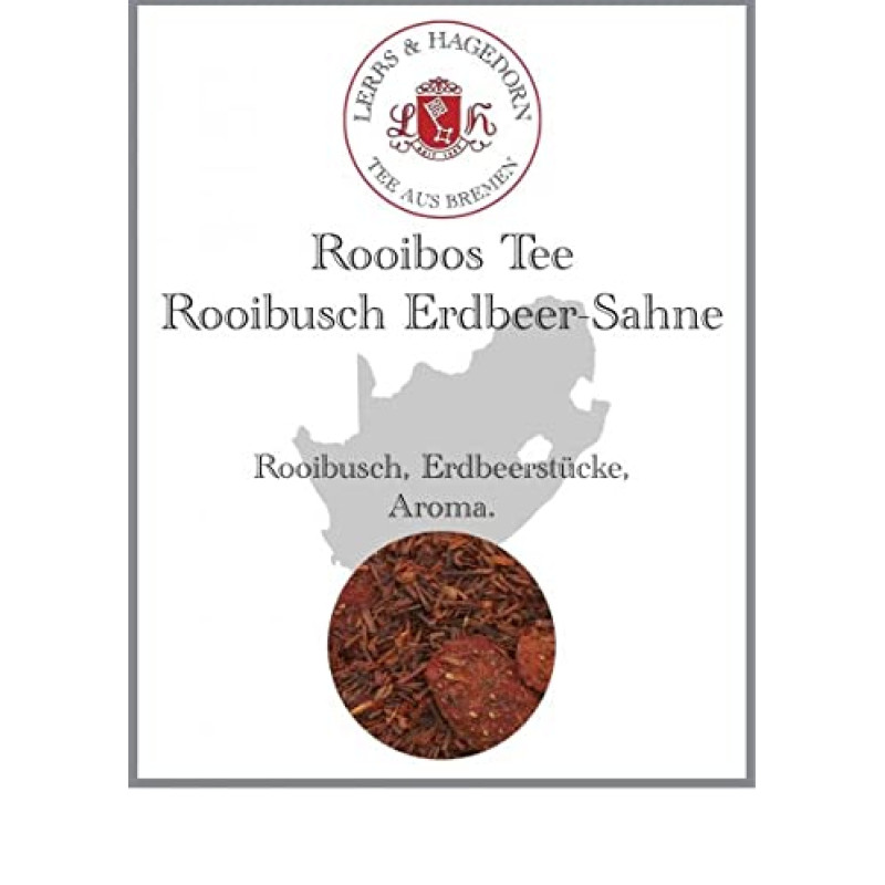 Lerbs & Hagedorn, Rooibos arbata Rooibusch Strawberry Cream 250 g Apie 20 litrų braškių gabalėlių