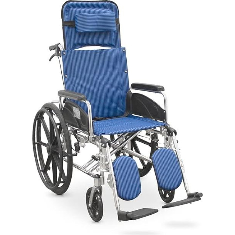QUIRUMED Aliumininis vežimėlis su galvos atrama ir atlenkiama kojų atrama Sulankstomas lengvas neįgaliųjų vyresnio amžiaus žmonių mėlynos spalvos nuimama galvos atramos apsauga