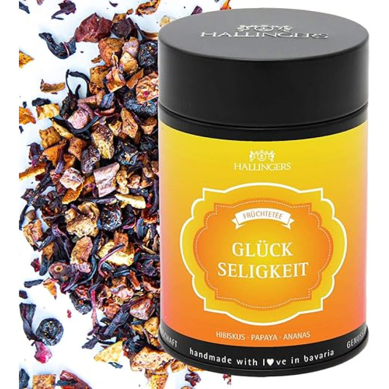 Hallingers Genuss Manufaktur arbatos dovana - biri vaisinė arbata su hibisku, papajomis ir ananasais, elegantiška dovanų dėžutė 