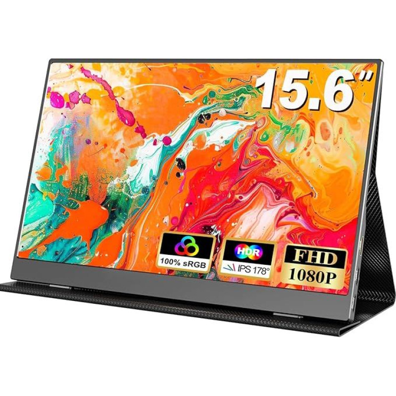 Nešiojamasis monitorius 15,6 colių nešiojamasis monitorius IPS 1080P FHD HDR, mobilusis ekranas su mini HDMI/USB C, skirtas nešiojamajam kompiuteriui, 