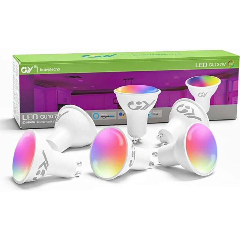 GY GU10 GU10 Alexa Lamp Smart RGBCW lemputės, 7W = 70W, 500LM, 