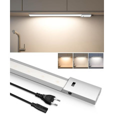 ALUSSO 60 cm virtuvės LED apšvietimas, reguliuojamas, 3 spalvų temperatūros šviesos juosta su bekontakčiu jutikliu, itin plonas apatinės spintelės apšvietimas, skirtas spintelėms, lentynoms, darbastaliams, 780 liumenų