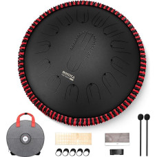 MOOZICA 15 Inch Steel Handpan Tongue Drum - 15 Tones in C Major, 440Hz, Tongue Drum with Octave Overtone Design - Professional Percussion Tongue Drum Instrument with Carry Case (Black, 440hz)