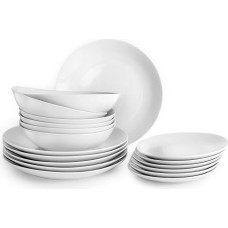 IBILI - Bologna 18-Piece Dinner Set, White, Porcelain Plates for 6 People