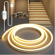 YOODI LED juosta su judesio jutikliu, 5 m šiltos šviesos LED juosta, lanksti PVC juostelė, 3 režimų laiptų apšvietimas, jutiklio juosta su laikmačio funkcija, skirta virtuvei, miegamajam, spintai