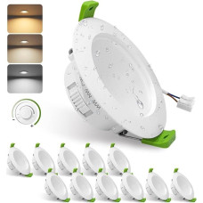 GY LED įleidžiami prožektoriai, 4,5 W, 230 V, reguliuojamas apšvietimas, 708 liumenų, IP44 įleidžiami šviestuvai vonios kambariui, virtuvei, 3CCT 3000K/4000K/6500K įleidžiami prožektoriai, 12 vnt.