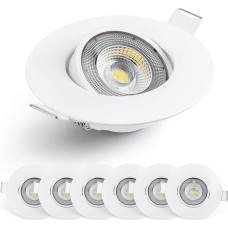 EMOS LED įleidžiamas prožektorius 230 V 5 W / 450 lm 50° pasukamas LED lubų šviestuvas Neutrali balta 4000 K 6 lubų prožektorių rinkinys, skirtas naudoti patalpose Ypač plokščia apvali spalva Balta