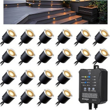 Arotelicht 20 LED įleidžiami grindų prožektoriai Dimmable Outdoor 0.6 W Warm White su laikmačiu ir fotoelemento jutikliu 12 V transformatorius Diametras 32 mm Patio įleidžiamas prožektorius IP67 Vandeniui atsparus sodo balkonas