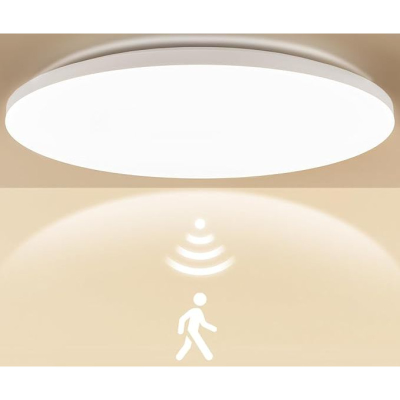 LEZOE LED lubų šviestuvas su judesio jutikliu, skersmuo 35 cm, 24 W 3250 LM 136 Lm/W Radar LED lubų šviestuvas, 4000 K, IP54, drėgnų patalpų šviesos jutiklis, skirtas vonios kambariui, garažui, laiptams, rūsiui, prieškambariui