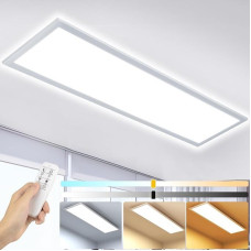 OTREN LED lubų apšvietimo panelė su galimybe reguliuoti apšvietimą 120 x 30 cm, 40 W stačiakampė lubų panelė su nuotolinio valdymo pulteliu, 2800 K - 6000 K LED panelė, itin plokščia, skirta svetainei, virtuvei, miegamajam, prieškambariui, biurui