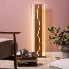 Lightbox LED Floor Lamp with Rustic Wooden Bar and Foot Switch, Light Colour: 3000K; Brightness: 2300 lm, 120 x 33 cm (H x L), made of aluminium/metal/wood in black/wood