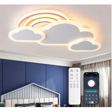 YZBEIMDAI LED Children's Ceiling Light Clouds Rainbow Ceiling Light 55 cm / 30 W Dimmable Ceiling Light Children's Room Girls Boys Bedroom Ceiling Lamp with Remote Control & App, Night Light Function, White