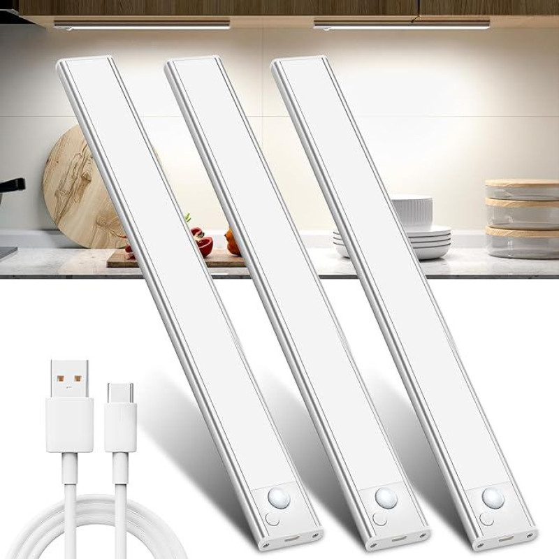Virtuvės LED apšvietimas po spintele - judesio jutiklis - virtuvės apšvietimas po spintele Baltas 30 cm pakuotė, 3 vnt.