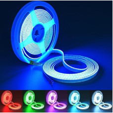 TOPAI 24 V šoninė RGB COB LED juosta 5 m, 630LED/M didelio tankio, be taškų, reguliuojamo apšvietimo, lipni, pjaustoma, lanksti, 8 mm pločio, skirta vidaus 