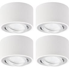 KYOTECH LED paviršinis prožektorius, plokščias, 230 V, pasukamas, skersmuo 80 x 50 mm, žemyn šviestuvas, montuojamas ant paviršiaus su 5 W moduliu, lubų apšvietimas, šiltai balta, 3000 K, 400 lm, apvaliai baltas, 4 vnt.