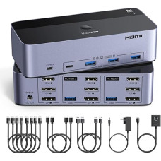 UGREEN HDMI + Displayport KVM Switch 2 PC 3 Monitors 8K60Hz with 4 USB 3.0 Ports, Button and Desktop Controller Switching Compatible with Windows/Linux/MacOS etc.