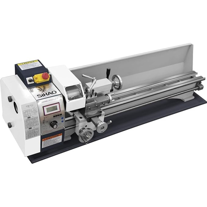 1200 W mini metalo tekinimo staklės 220 x 750 mm mini stalas su įrankių laikikliu ir centriniu laikikliu, su greičio ekranu, kintamu greičiu 0-3000 aps/min (bešepetėlinis variklis)