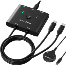USB C jungiklis 2 kompiuteriams 8K @ 60Hz 2 in 1 USB-C jungiklis, MLEEDA C tipo KVM jungikliai 2 nešiojamiesiems kompiuteriams dalytis 1 monitoriumi arba dokine stotimi, su 2 USB 3.1 Gen2*2 kabeliais ir darbalaukio valdikliu