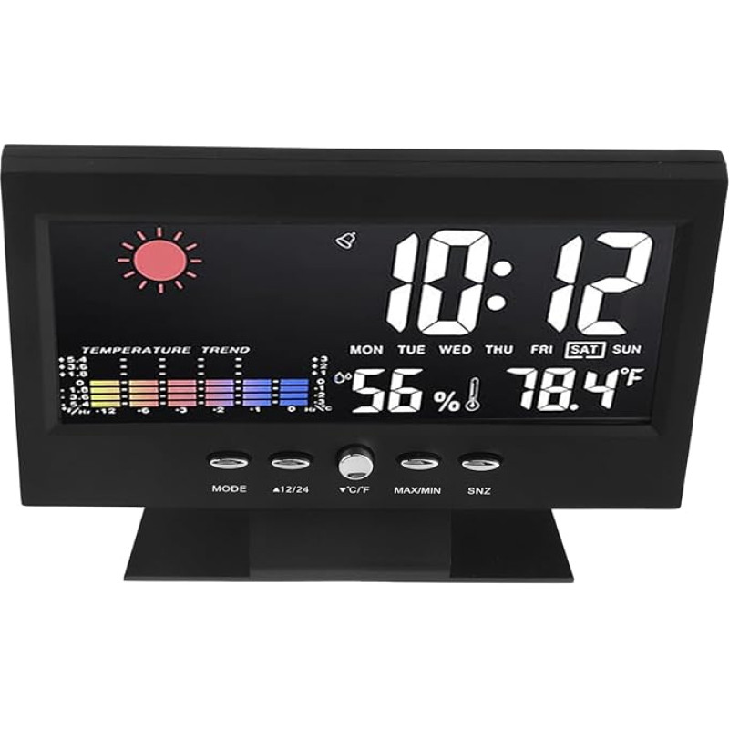 LED-Farbbildschirm-Wetterwecker mit Multifunktionaler Temperatur- und Luftfeuchtigkeitsmessung für das Heimbüro, Schwarzes ABS, 5,8 X 3,5 X 1,0 Zoll