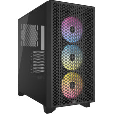 CORSAIR 3000D RGB Airflow Mid-Tower kompiuterio korpusas - 3 x AR120 RGB ventiliatoriai - Trijų lizdų GPU palaikymas - Tinka iki 8 x 120 mm ventiliatorių - Didelio oro srauto dizainas - Juodas