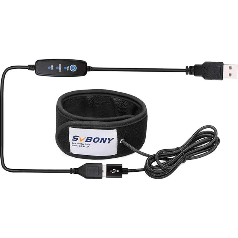 SVBONY SV172 objektyvo šildytuvas su USB temperatūros reguliatoriumi, objektyvo okuliaro šildytuvas, 320 mm fotoaparato teleskopas nuo rasos drėgmės rūko