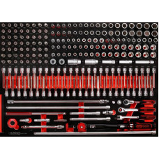 KS Tools 3/8 colių veržliarakčių rinkinys su putplasčio įdėklu, 221 detalė