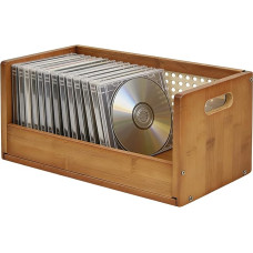 CD lentyna Medinė medinė 20 kompaktinių diskų DVD lentyna su rankena CD stovas ir DVD laikymo dėžė (35 × 18 × 14,5 cm), skirta laikyti filmų plokštelėms, 