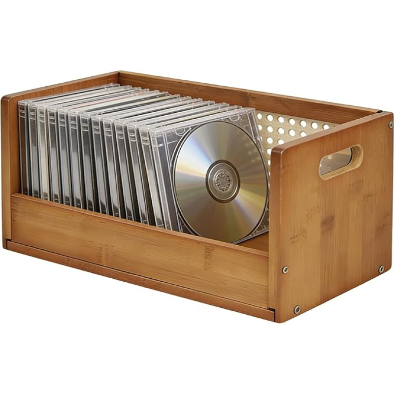 CD lentyna Medinė medinė 20 kompaktinių diskų DVD lentyna su rankena CD stovas ir DVD laikymo dėžė (35 × 18 × 14,5 cm), skirta laikyti filmų plokštelėms, 