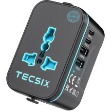 Pasaulinis universalus kelionių adapteris, Europos kištukinis adapteris su 2 USB-C prievadais, 2 USB-A išėjimais ir keliais kintamosios srovės šaltiniais, tarptautinis maitinimo adapteris ES, JAV