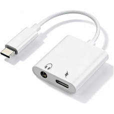 2 in 1 Aux į USB C ausinių adapteris, USB C į 3,5 mm lizdo adapteris su 3,5 mm garso ir 60 W C tipo įkrovimo prievadu, USBC į Aux garso adapteris, suderinamas su iPhone 17/16/15/Galaxy S24/S23/S22/S21