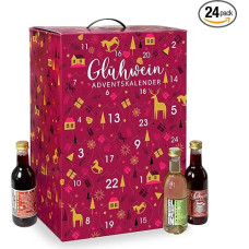 Kalenų vyno advento kalendorius, 24 skirtingų rūšių 250 ml (= 6 litrai), kalenų vyno rinkinys, degustavimo dėžutė Pfefferdieb