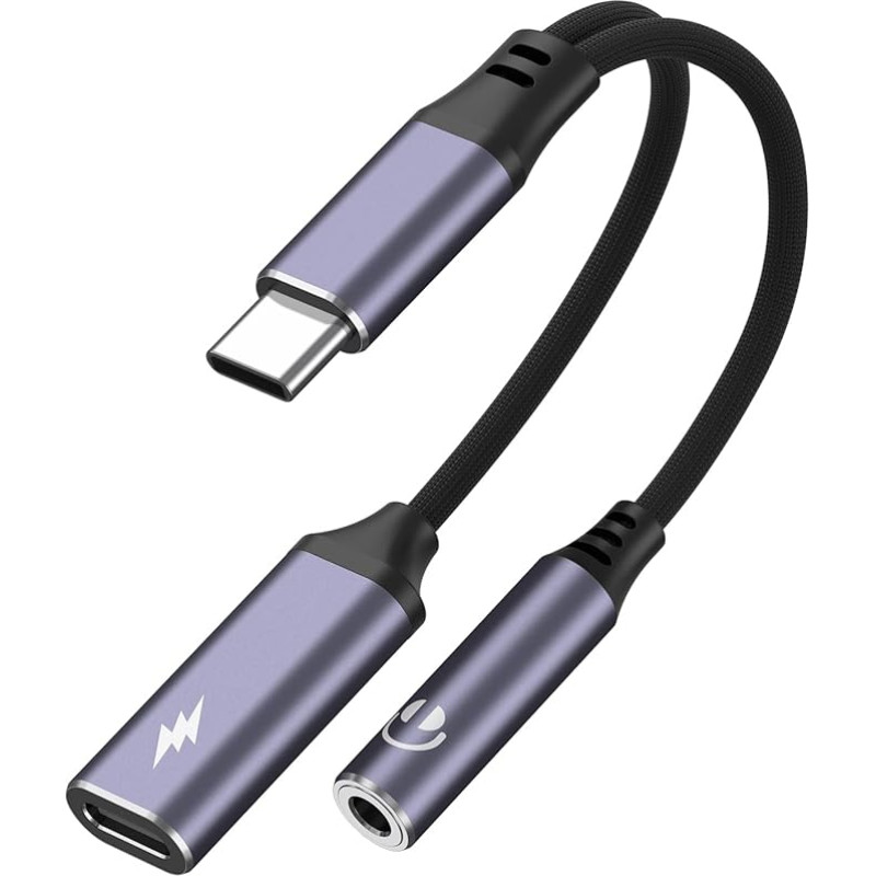 AK USB C ir 3,5 mm lizdo ausinių ir įkroviklio adapteris, 2 in 1 USB tipo C ir Aux adapteris su PD 60 W greitojo įkrovimo laidu, skirtas 