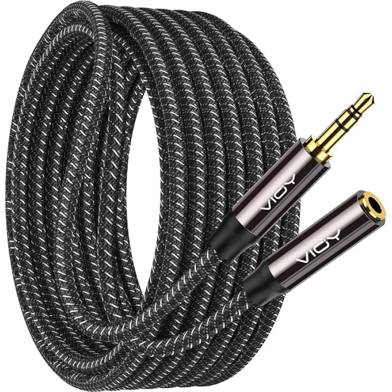 VIOY Aux kabelis, 3,5 mm ausinių prailginimo kabelis [6 M] Stereo garso kabelis nuo lizdo iki lizdo Varinis korpusas Nailoninis pintas aukštos kokybės kabelis, skirtas išmaniesiems telefonams, ausinėms, medijos grotuvams
