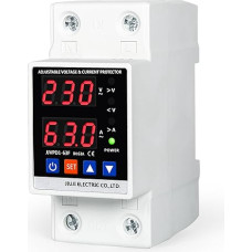 Jadeshay Surge Protection and Undervoltage Protection, 2P 63A 230V Dual Display Adjustable Over-Under Voltage Protection Device Overcurrent Protection Device DIN Rails Surge Protection DIN Rail