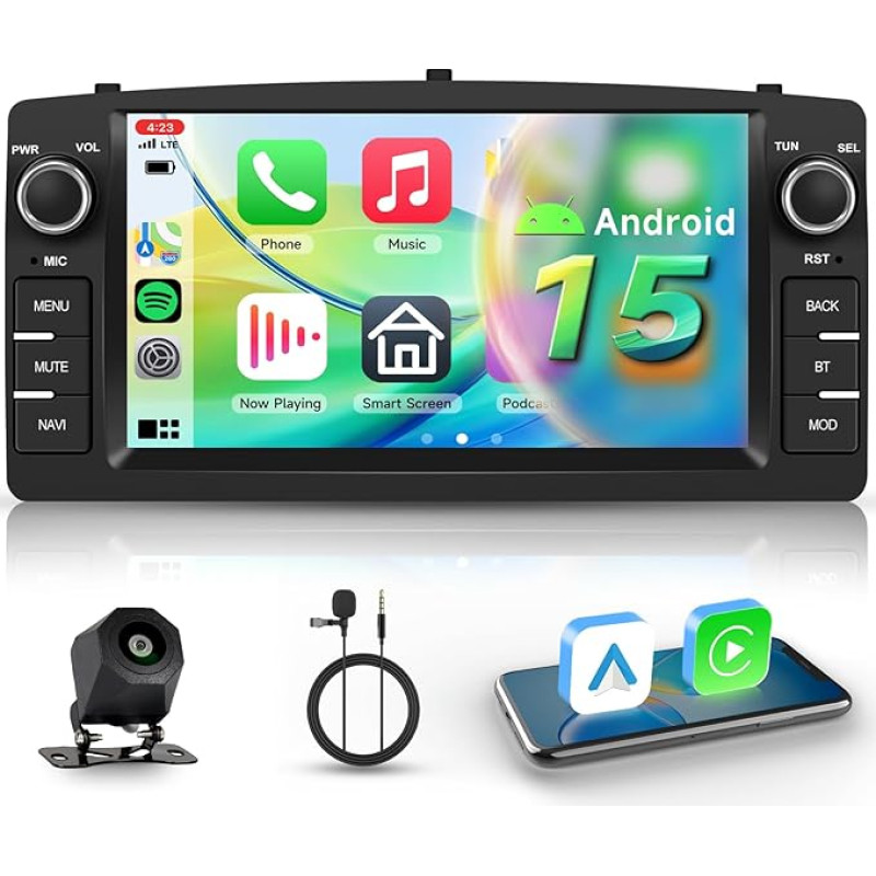 Hodozzy Carplay automobilinis radijas Toyota Corolla E120 E130 2000-2007 BYD F3 2006-2013, 7 colių Toyota Corolla automobilinis radijas 2 DIN Bluetooth su Android Car/32 EQ/FM/RDS/SWC + galinio vaizdo kamera